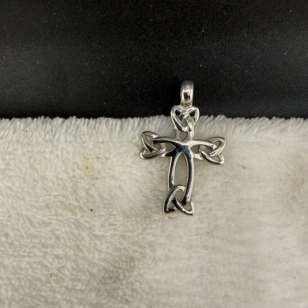 Celtic Cross Pendant Silver Tone Openwork Knot Design Small
